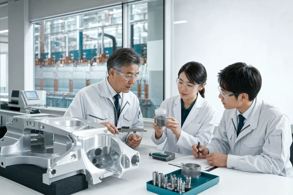 アルマイト会社と粉体受託製造会社のM&Aで技術補完を確認する技術者