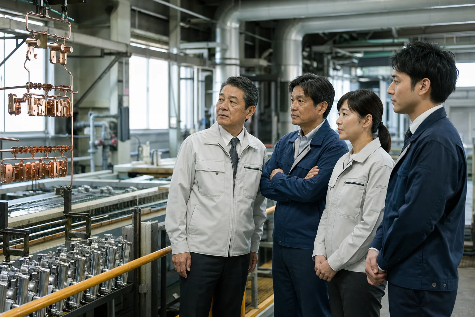 廃業とM&Aを比較し工場と雇用の承継を考えるめっき会社の経営者と従業員