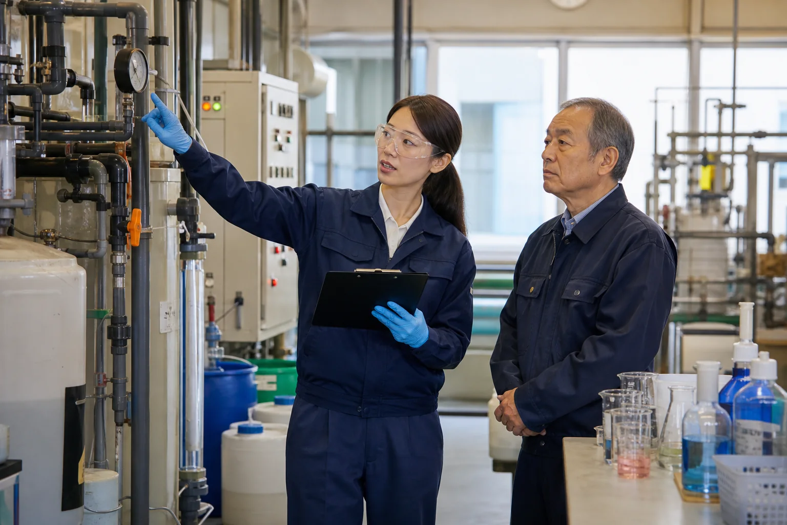 めっき工場の排水処理と薬品管理設備